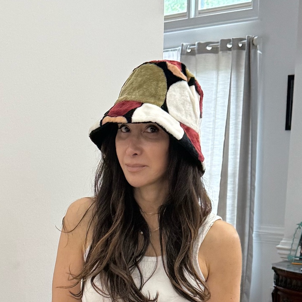 MulticolorFaux Fur Reversible  Patchwork Bucket Hat
